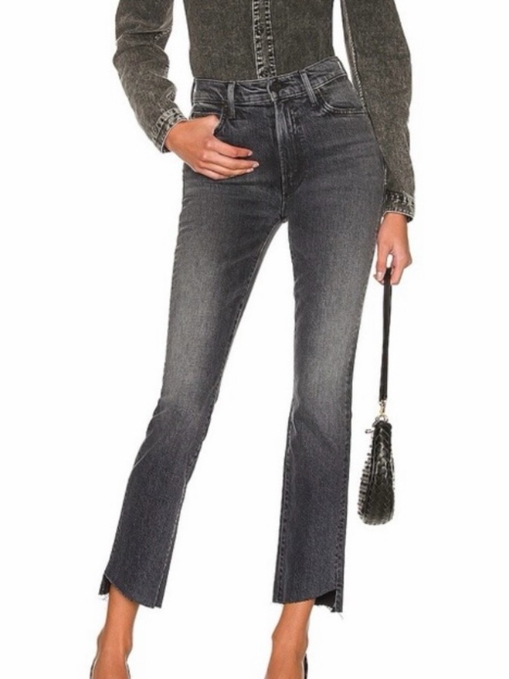 MOTHER High Waisted Rascal Ankle Step Fray Gray Jeans - Women's 26 Night Garden
